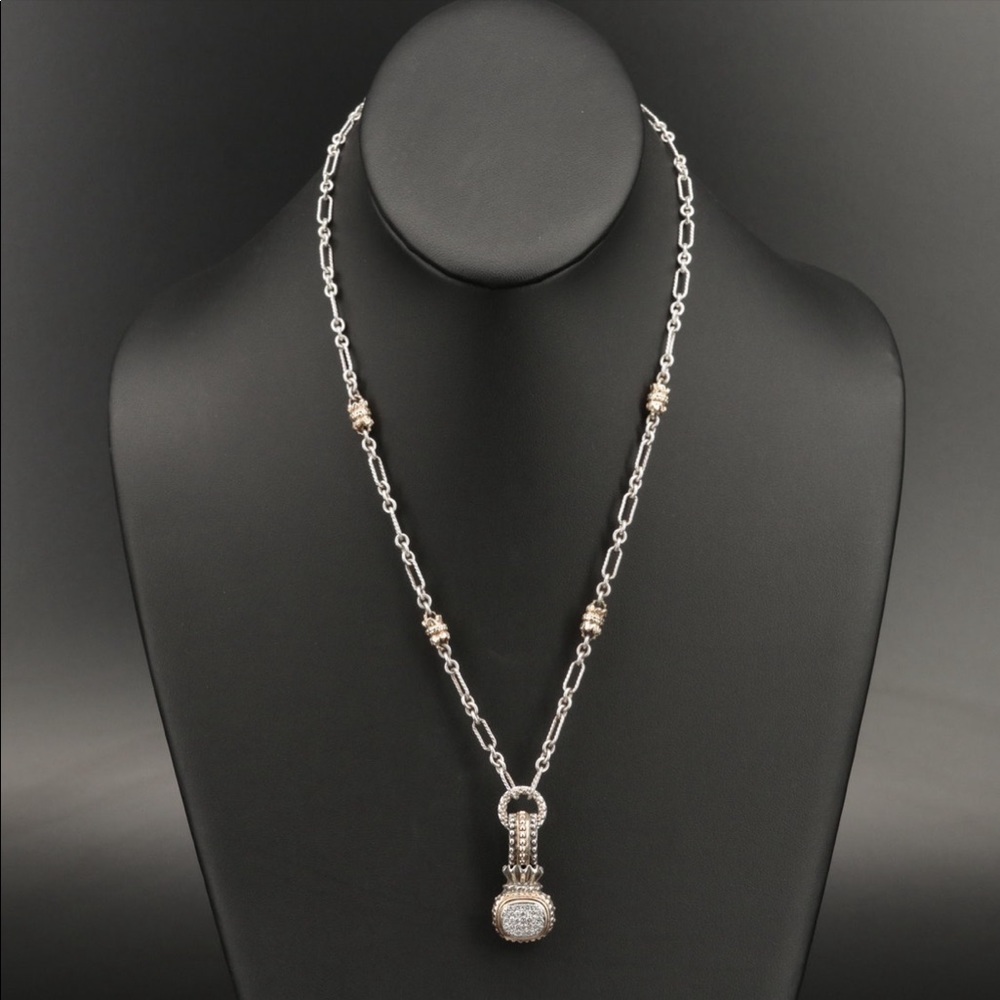 Vahan silver necklace with 14k accents and pendant.